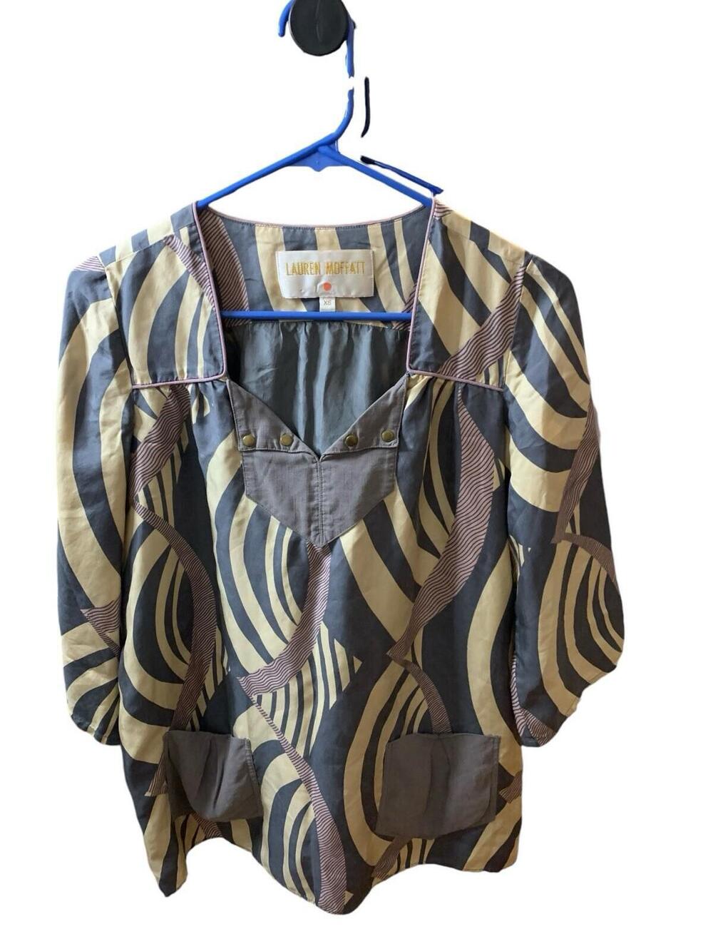 Lauren Moffatt Silk 3/4 Sleeves Studs Pockets Art